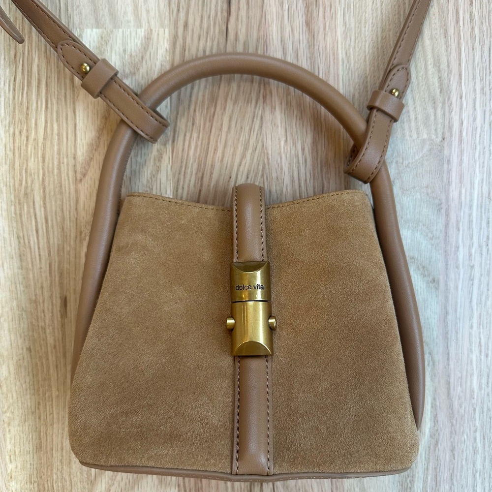 Dolce Vita Neve Mini Bucket Crossbody Bag in Shiitake Suede - Picture 2 of 5